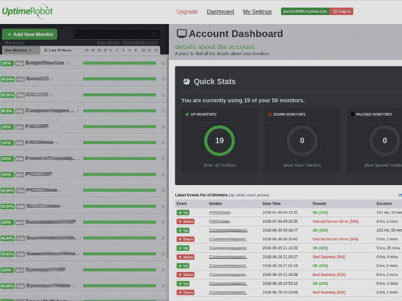 Screenshot of monitoring software