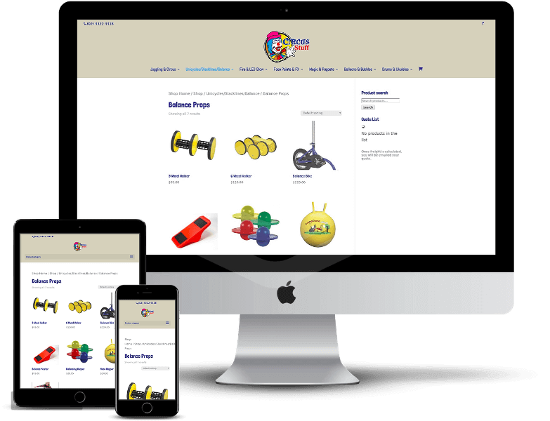 Circus Stuff website on multiple devices