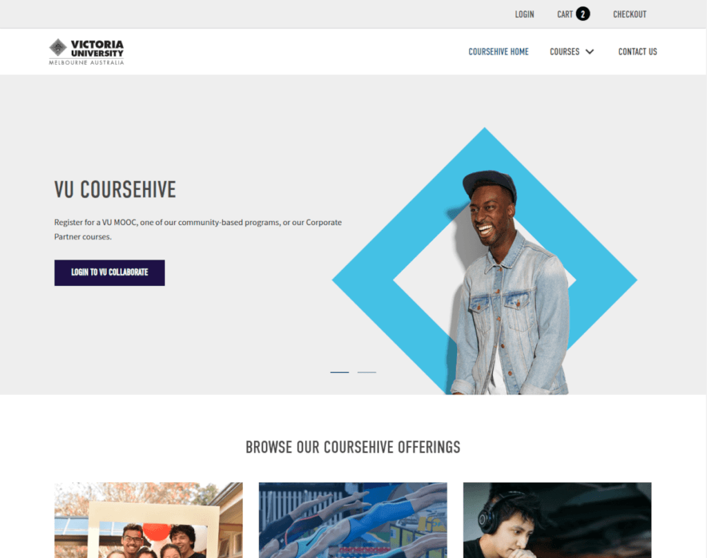 Screenshot of VU Coursehive website