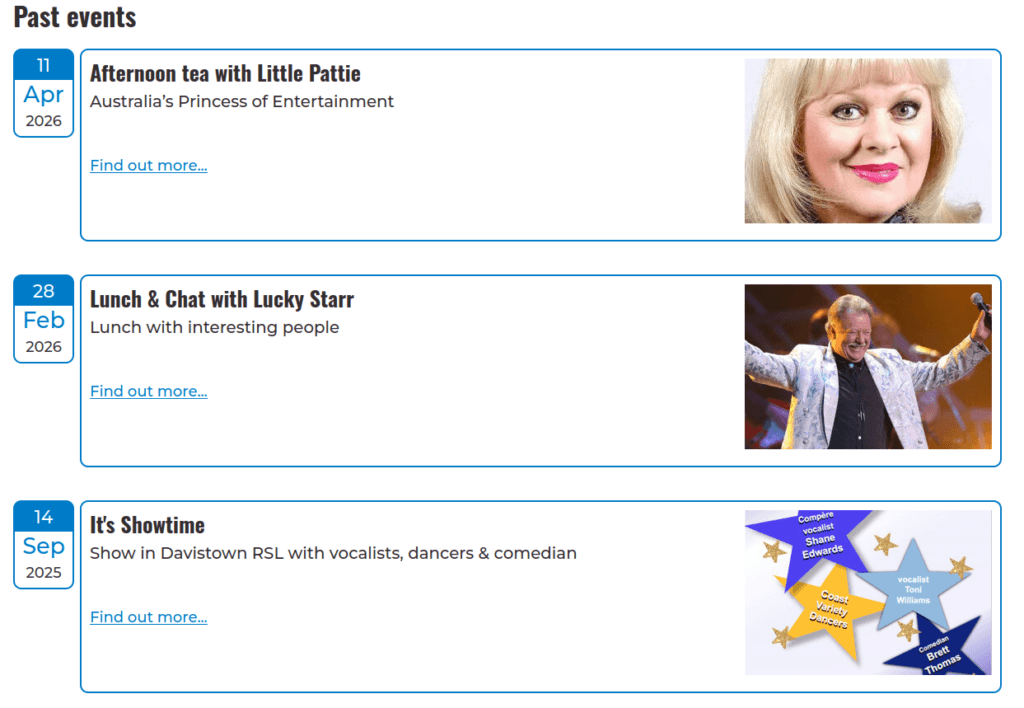 Screenshot of the Past Events section on the Crestani Scholarships website