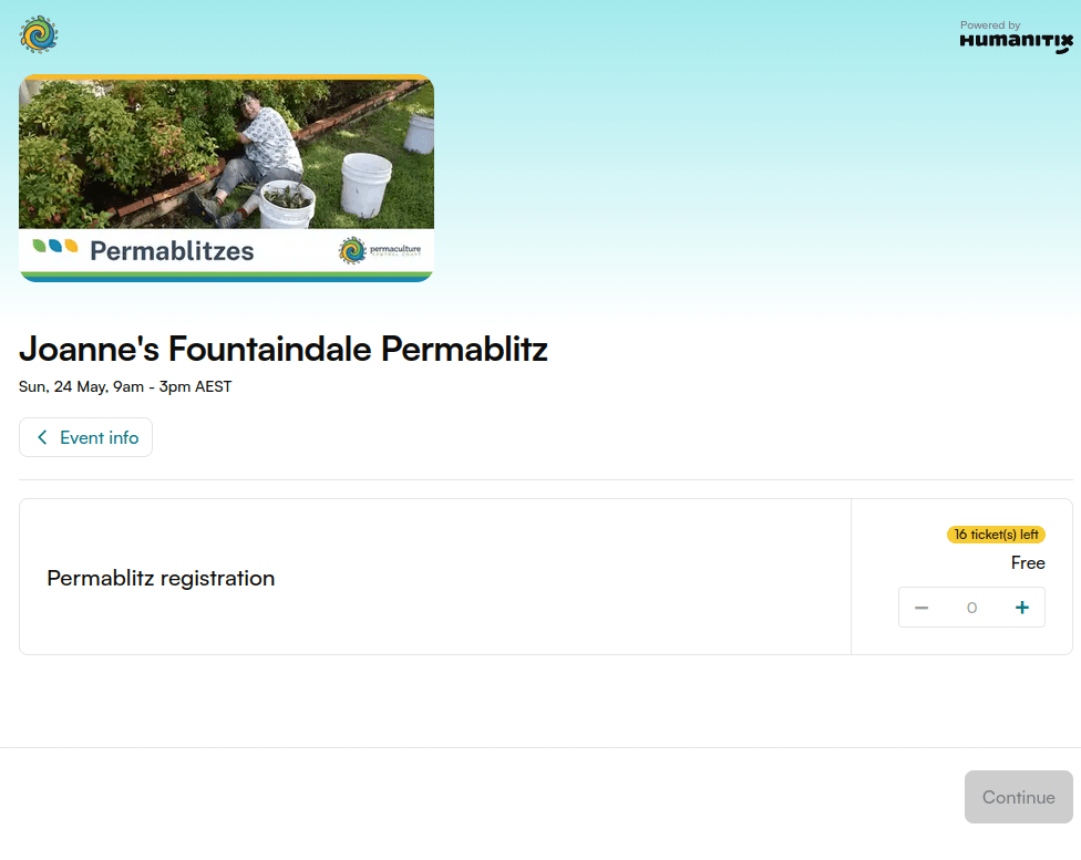 Screenshot of an event free ticket registration on Humanitix