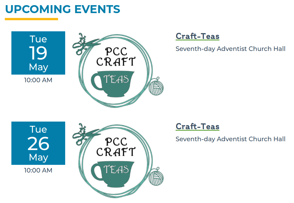 Screenshot of the Events section on the Permaculture Central Coast website