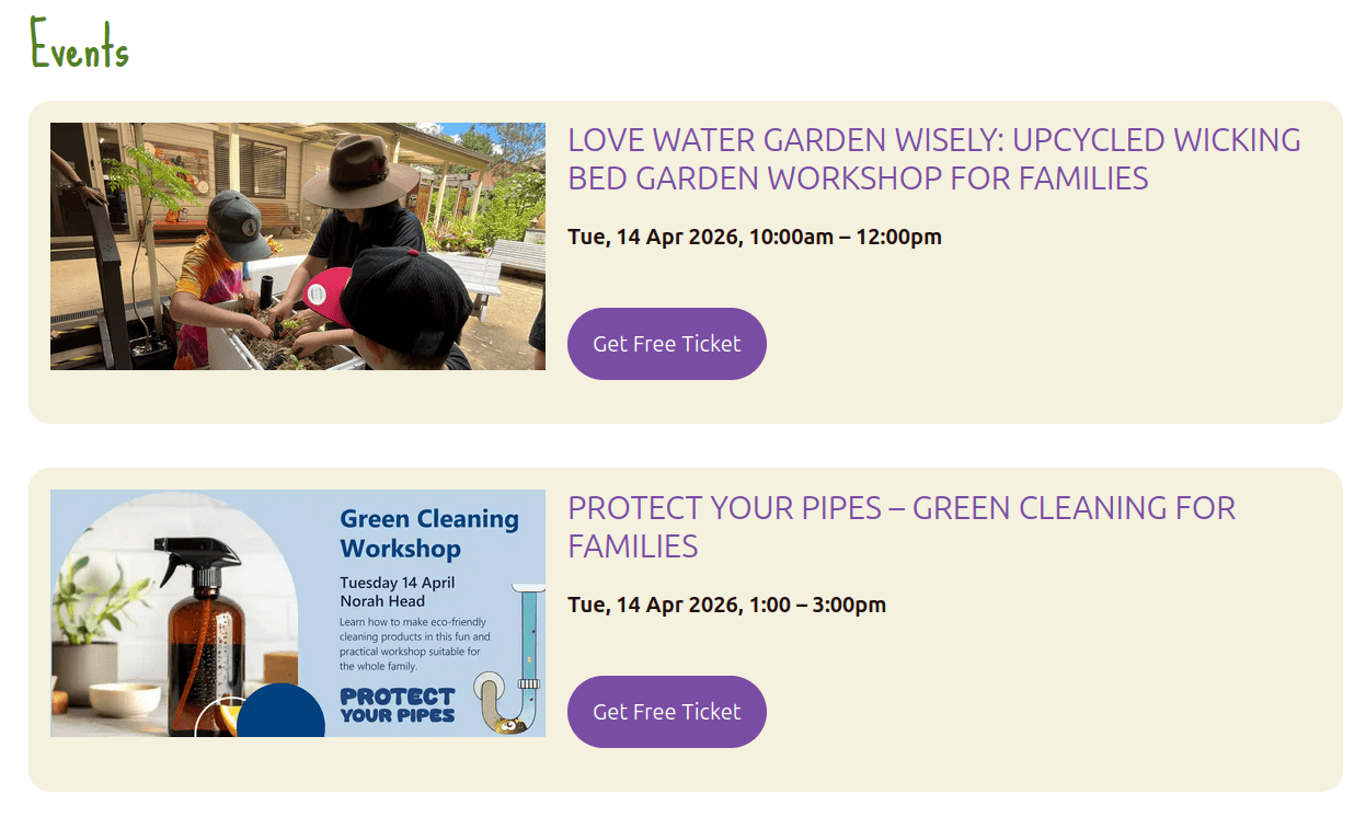 Screenshot of the Events on the Synergy Permaculture website